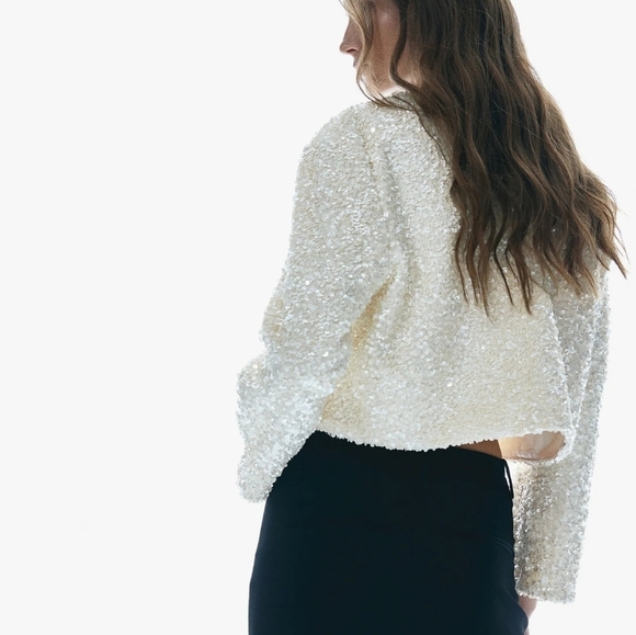 New H&M Sequined Bow-Front Jacket - Picture 2 of 6